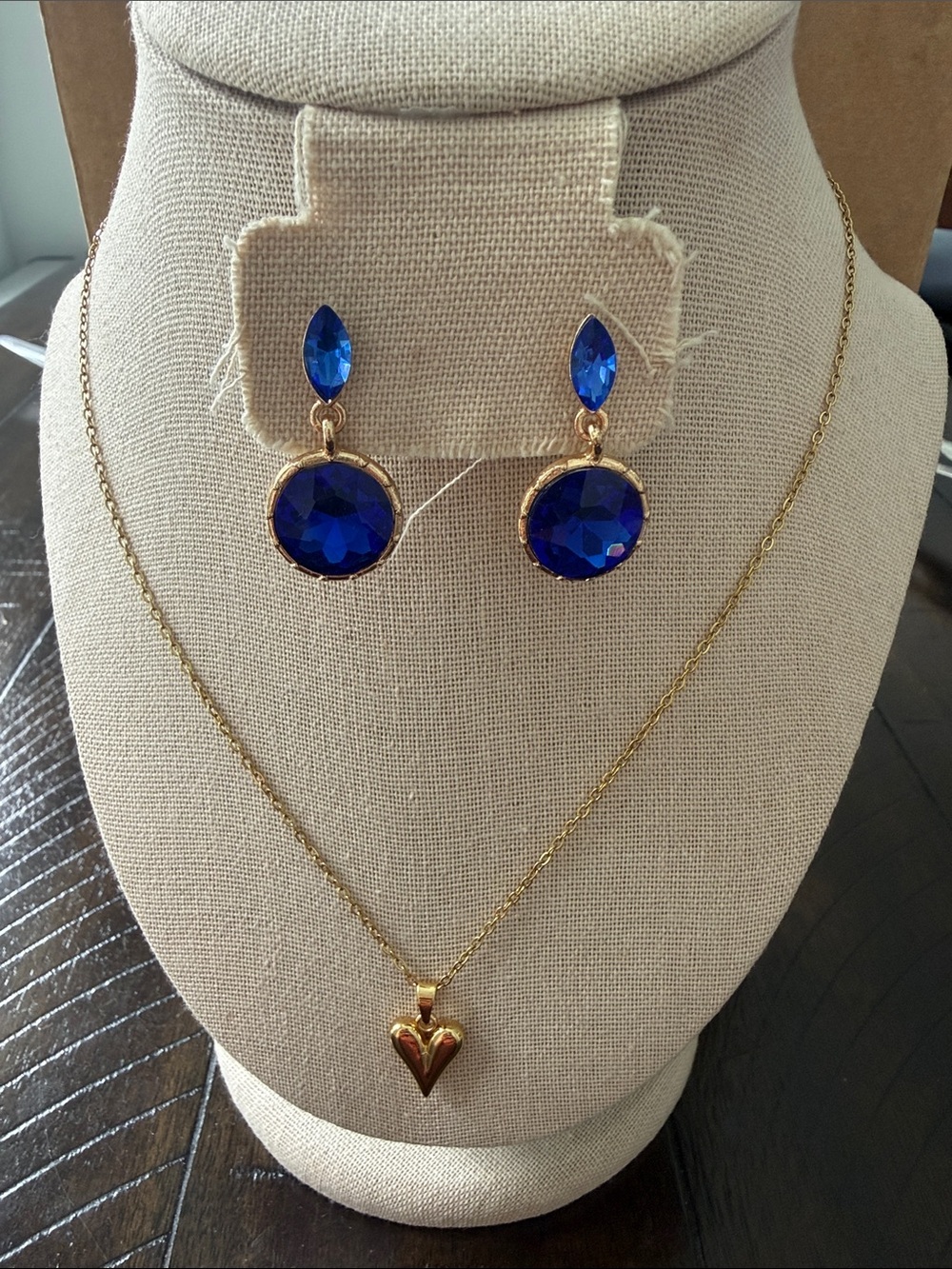 Gold-Tone Necklace and Blue Crystal Drop Earring Set - Blue